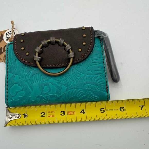 Tony Lama Teal Western RFID Wallet Floral Embossed Brown Flap Snap Closure NWT - Picture 10 of 11